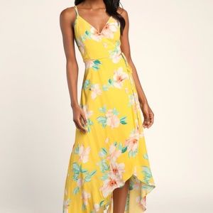 Yellow Floral Wrap Hi-Low Dress